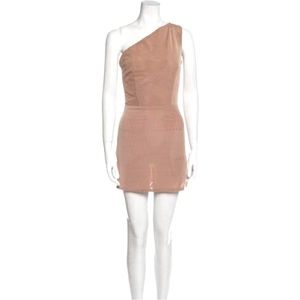BRONX & BANCO Beige Taupe Mesh Asymmetrical Dress